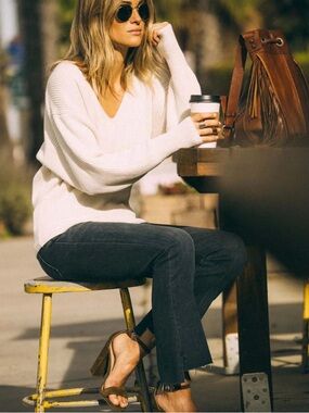 Free People Allure Ribbed V-neck Pullover Sweater XS